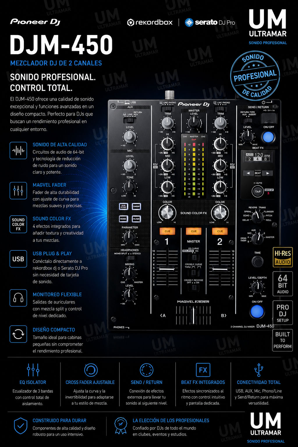PIONNER DJ DJM-450 Mesa de mezclas DJ de 2 canales con Beat FX