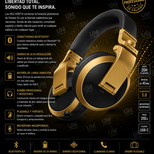 Pioneer DJ HDJ-X5BT-N  Auriculares Profesionales Bluetooth para DJ