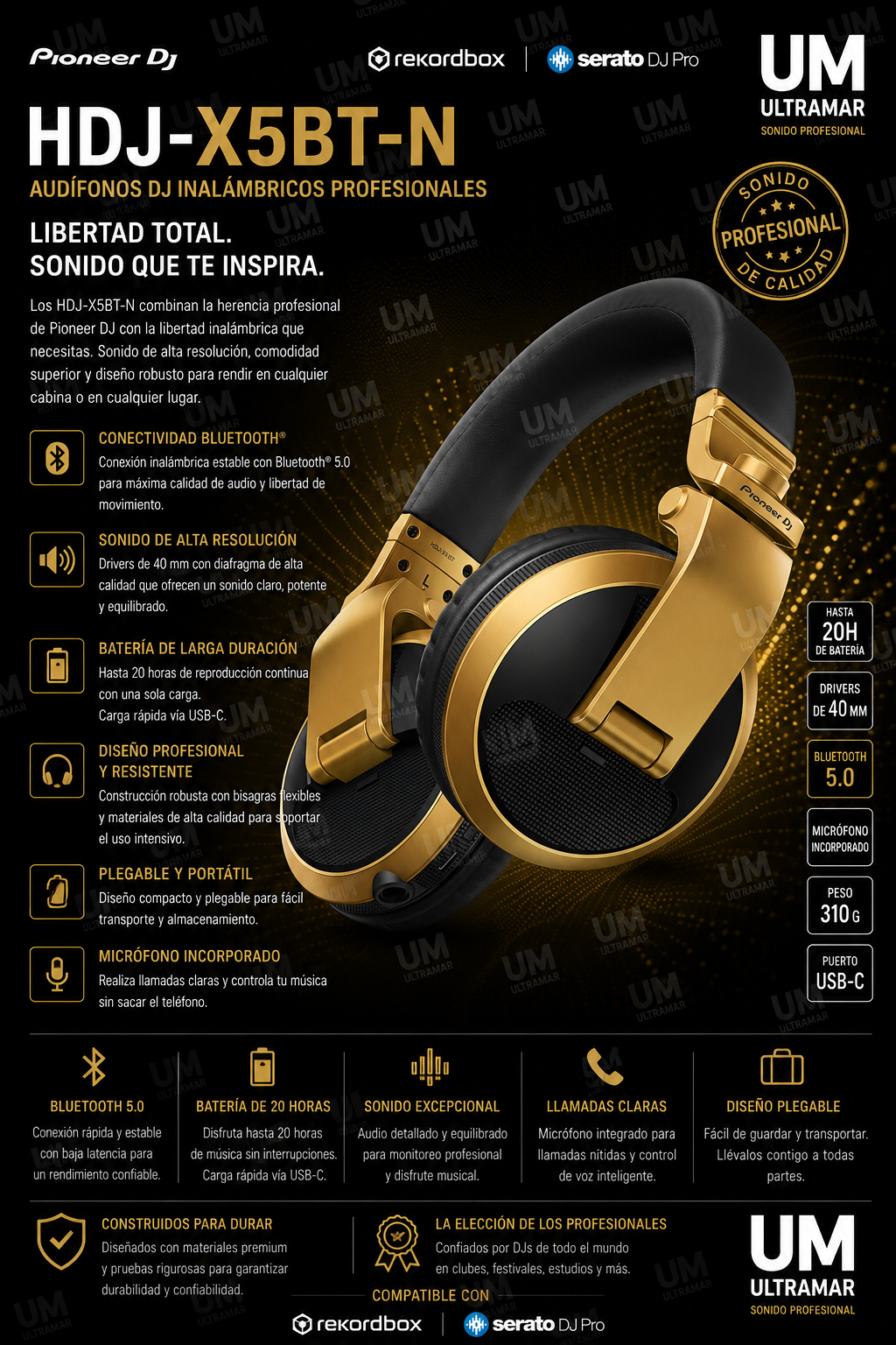 Pioneer DJ HDJ-X5BT-N Auriculares Profesionales Bluetooth para DJ