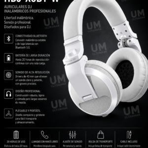 Pioneer DJ HDJ-X5BT-W Auriculares Profesionales Bluetooth para DJ