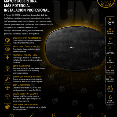 PIONNER CM-S58T-K Altavoz de montaje en superficie de 8 pulgadas