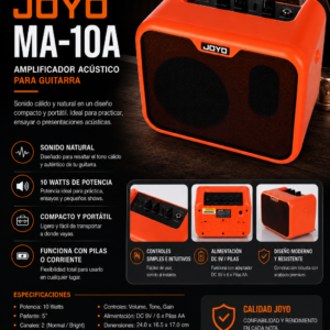 JOYO MA-10A Amplificador Portátil para Guitarra Acústica 10W con Ecualizador de 2 Bandas