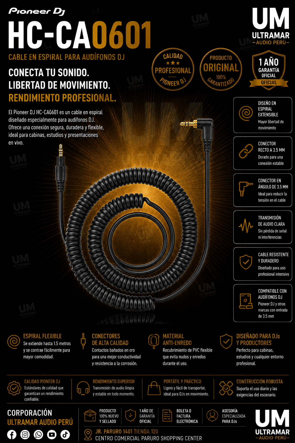 Pioneer DJ HC-CA0601 – Cable de repuesto para el HDJ-X7 y HDJ-X5