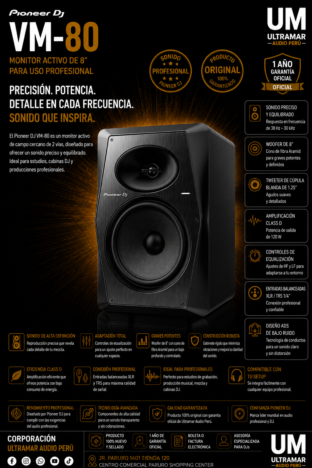 Pioneer DJ VM-80 Monitor activo de 8 pulgadas