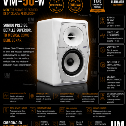 Pioneer DJ VM-50-W Monitor Activo 5.25″  Blanco