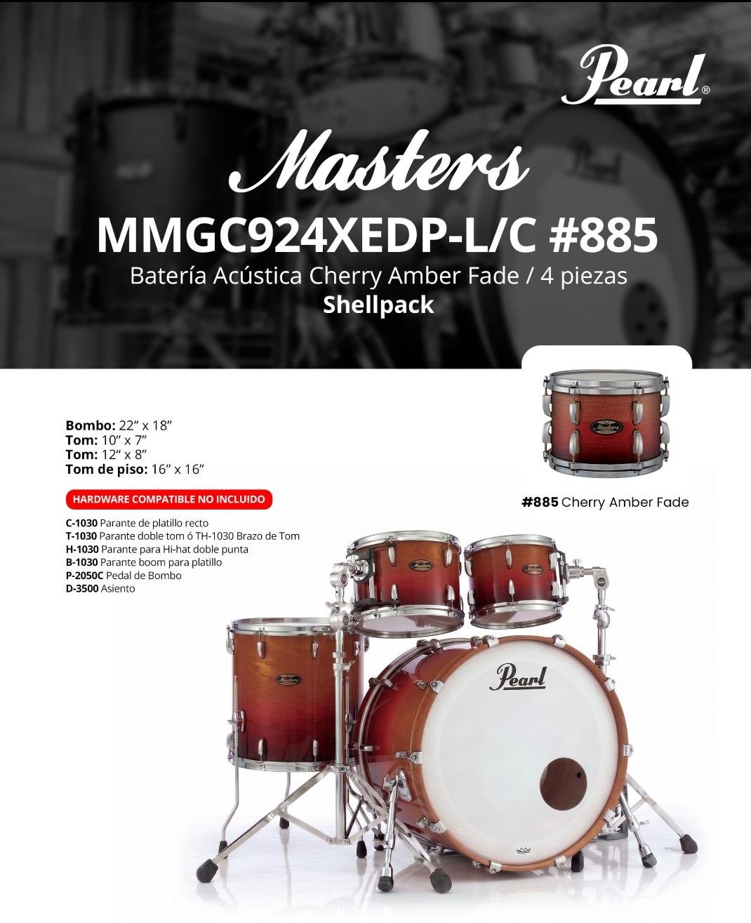 Pearl MMGC924XEDP-L7C #885 Bateria Pearl Masters Maple/Gum cherry amber fade
