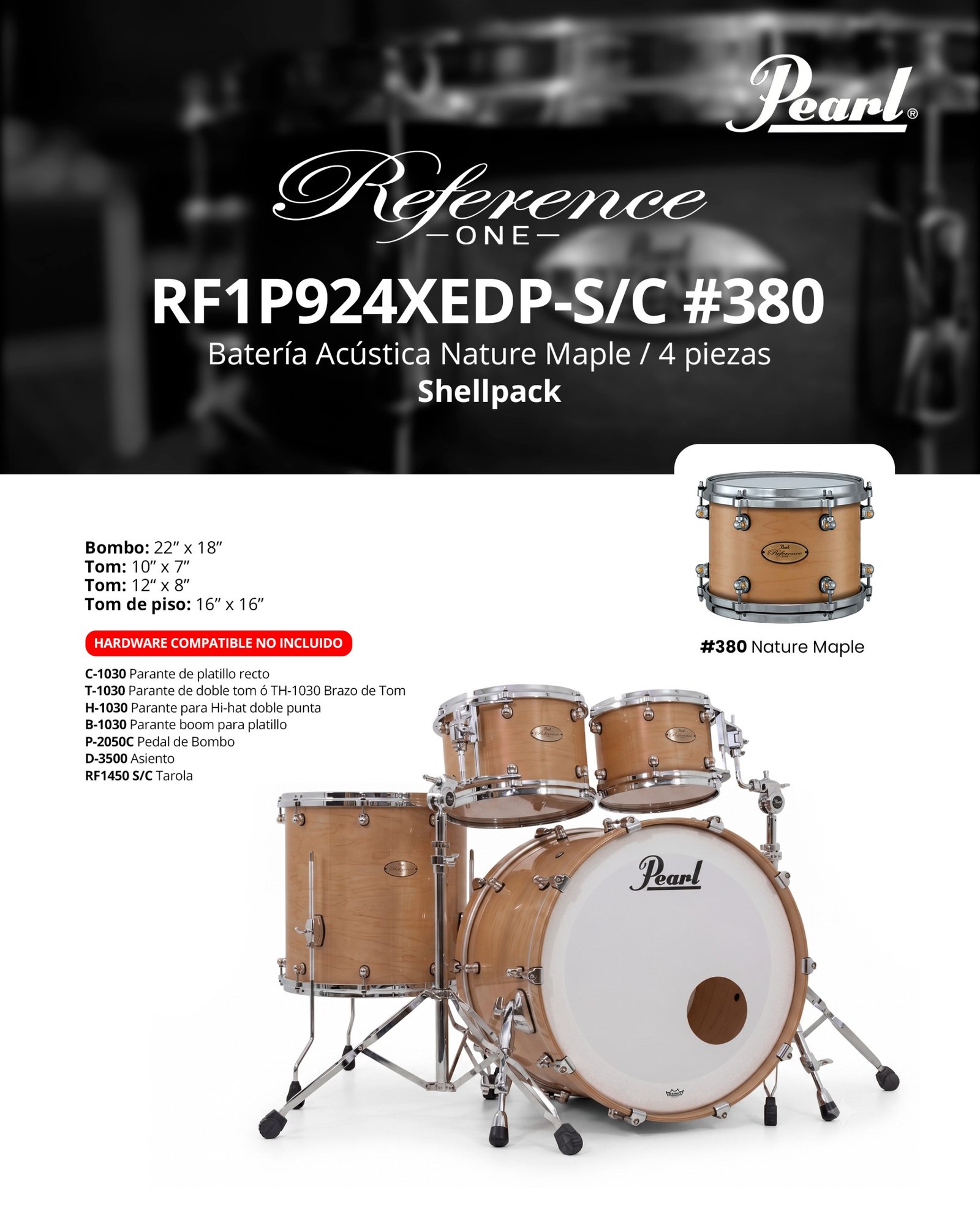 Pearl Reference One RF1P924XEDP-S/C #380 Nature Maple – Shell Pack 4 Piezas
