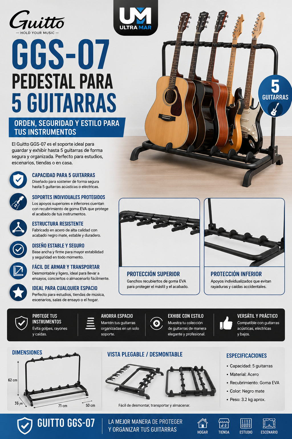 GUITTO GGS-07 PEDESTAL PARA 5 GUITARRAS - Imagen 4