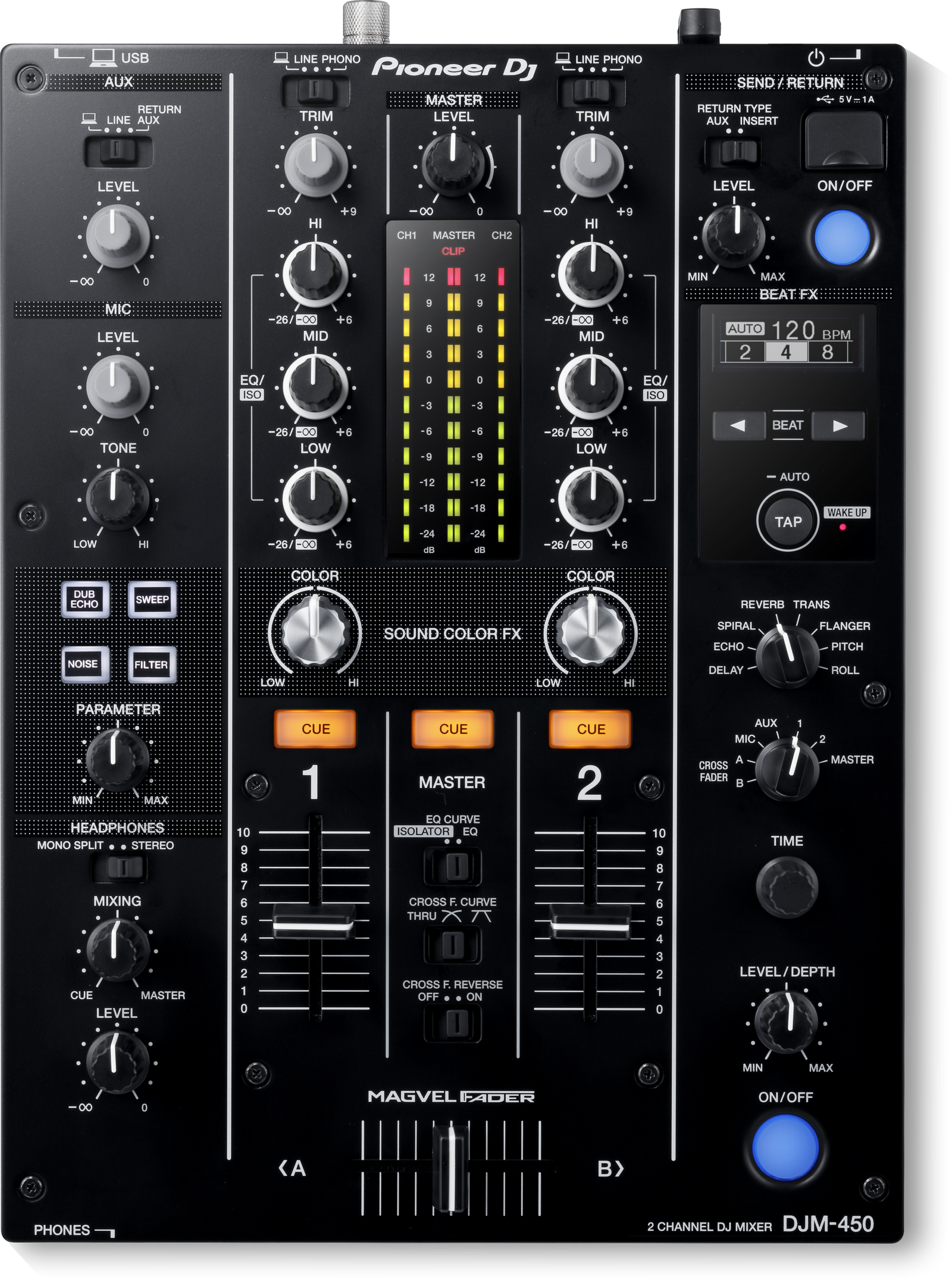 PIONNER DJ DJM-450 Mesa de mezclas DJ de 2 canales con Beat FX - Imagen 4