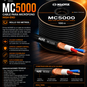 Klotz MC5000.100 – Rollo de 100 Metros de Cable para Micrófono Profesional High-End
