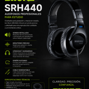 Shure SRH440 – Audífonos Profesionales de Diadema Cerrada para Estudio y Monitoreo