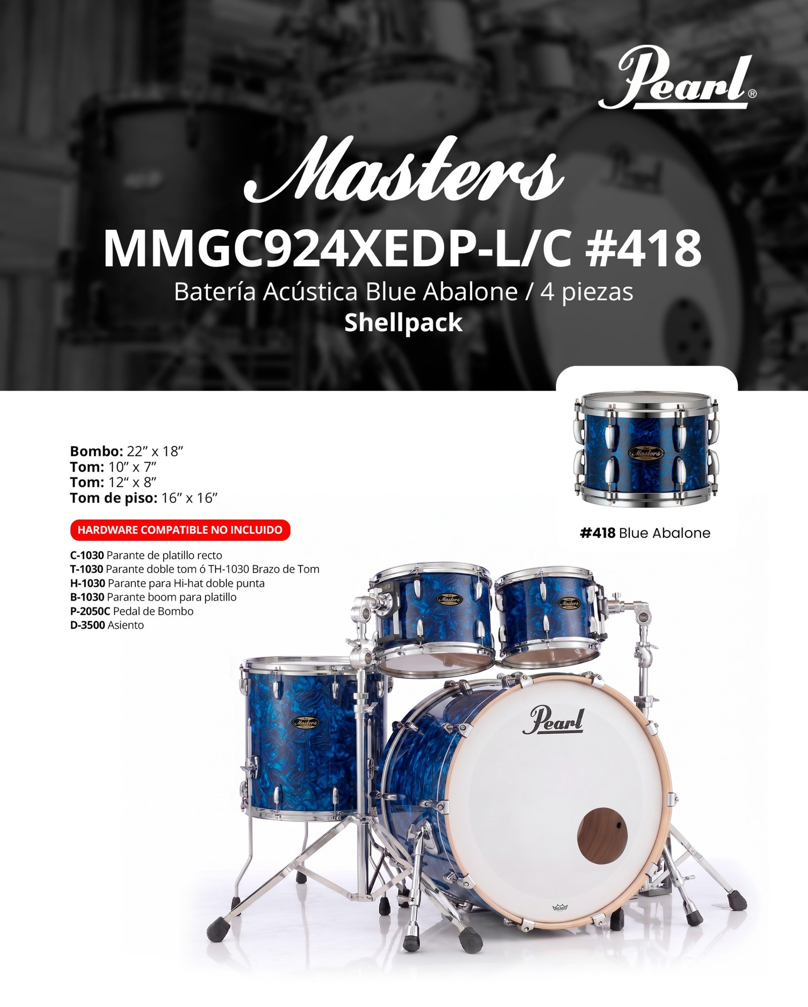Bateria acustica azul / 4 piezas SHELLPACK MMGC924XEDP-L/C #418