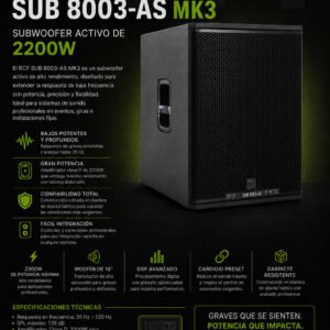 RCF SUB 8003-AS MK3 – Subwoofer Activo Profesional de 18" y 2200W