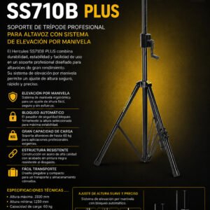 Hercules Stands SS710B PLUS – Soporte de Trípode Profesional para Altavoz con Sistema de Elevación por Manivela