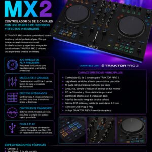 Native Instruments TRAKTOR MX2 – Controlador DJ Profesional de 2 Canales con Jog Wheels de Precisión y Efectos Integrados