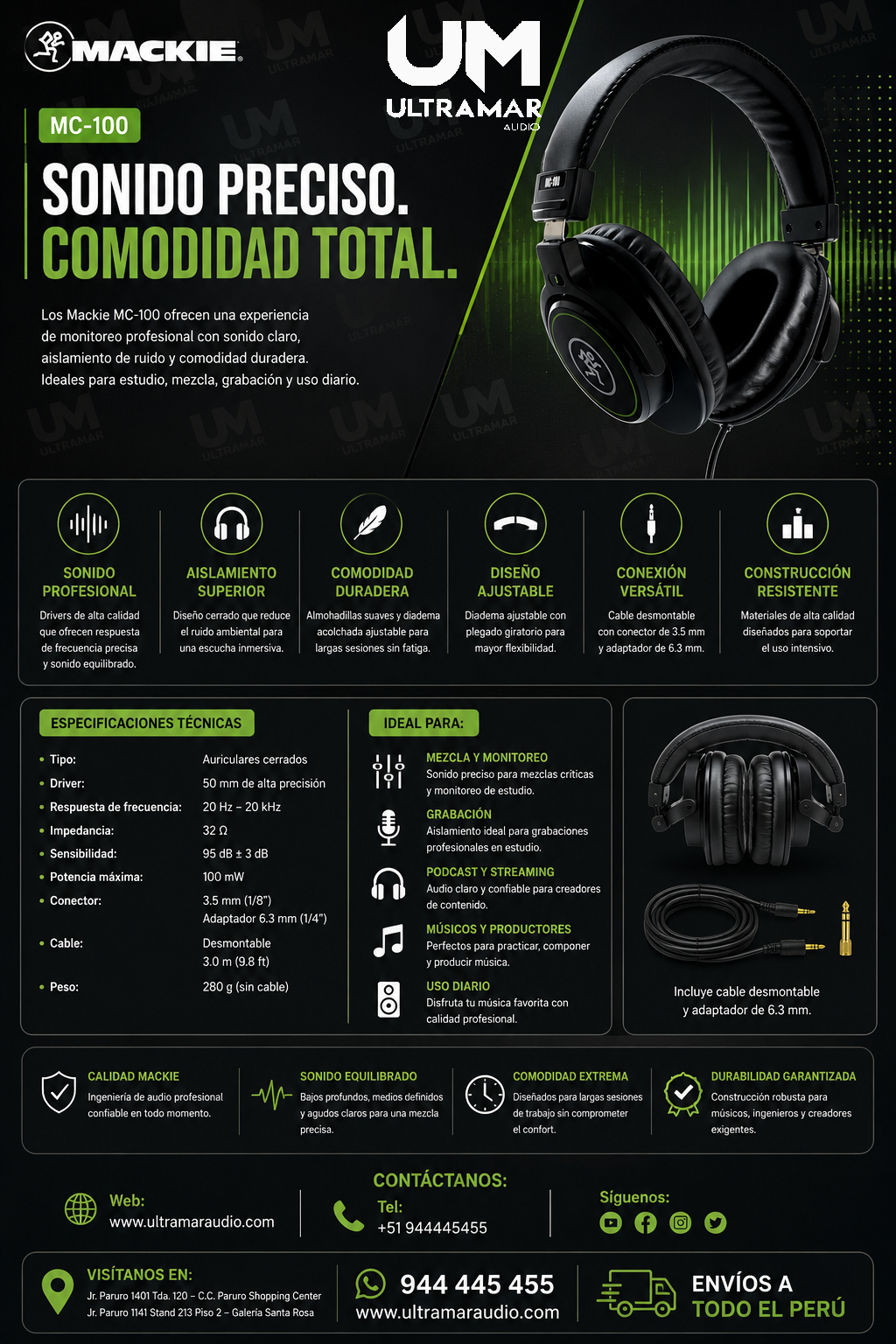 Mackie MC-100 Auriculares Profesionales Cerrados