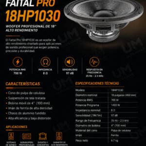 FAITAL PRO 18HP1030 – Subwoofer Profesional de Neodimio 18″ (1200W AES)