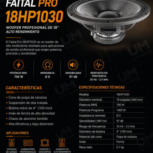 FAITAL PRO 18HP1030 – Subwoofer Profesional de Neodimio 18″ (1200W AES)
