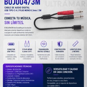 SOUNDKING BUJ004/3M – Cable de Audio Digital USB Tipo C a 2 Plug Mono de 6.3mm (2 M)