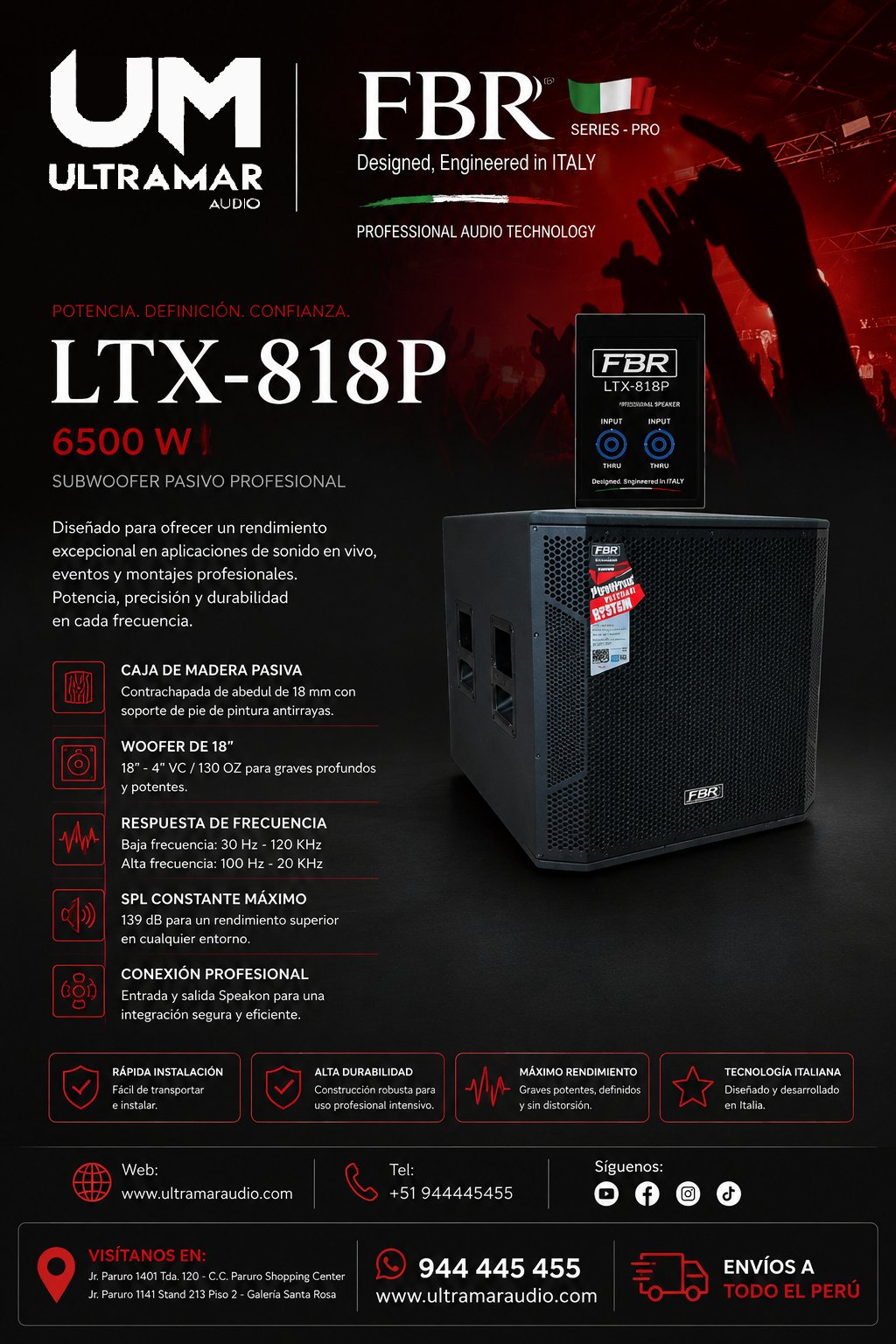FBR LTX-818P – Subwoofer Pasivo Profesional de 18″ y 6500W