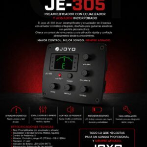 Joyo JE-305 – Sistema de Preamplificador y Ecualizador de 3 Bandas con Afinador para Guitarra Acústica