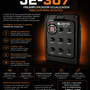 Joyo JE-307 – Sistema de Preamplificador y Ecualizador Activo de 4 Bandas con Afinador