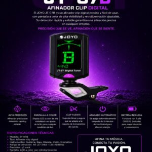 Joyo JT-07B – Afinador Digital de Clip de Alta Sensibilidad Especial para Bajo y Guitarra
