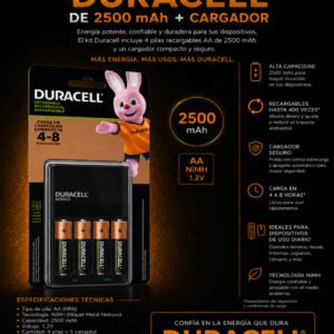 Duracell - Pilas Recargables de 2500 mAh + Cargador