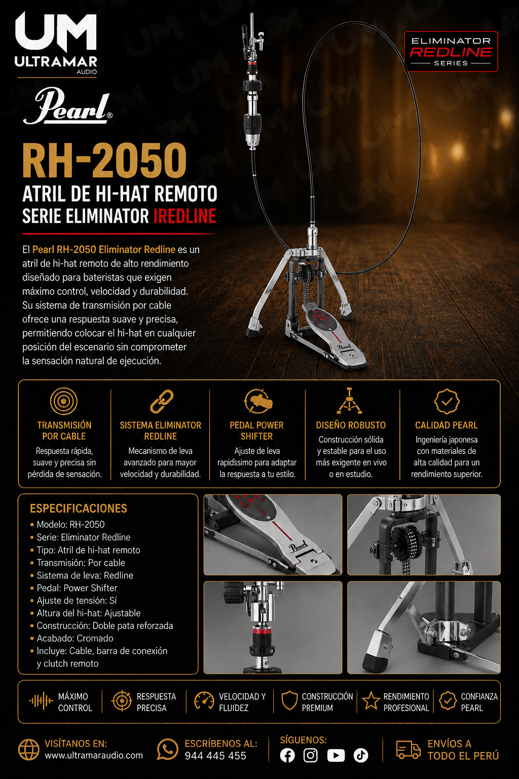 PEARL – RH-2050 – ATRIL DE HI-HAT REMOTO SERIE ELIMINATOR IREDLINE