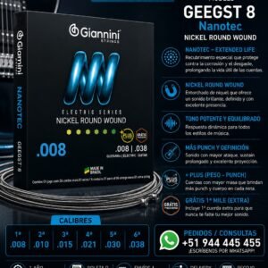 Giannini | GEEGST8 | Cuerdas Nickel Round Wound para Guitarra Eléctrica .008-.038