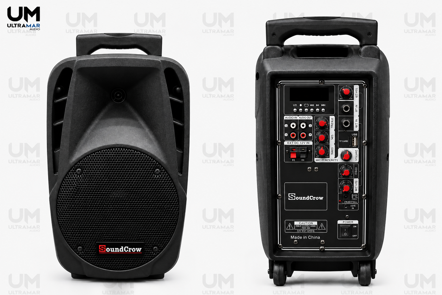 SoundCrow SC-8BT parlante activo portátil recargable de 8 pulgadas con Bluetooth, USB, SD y batería integrada.