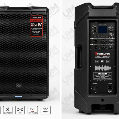 SoundCrow SCAlpha715DSP parlante activo profesional de 15 pulgadas con DSP, amplificación Clase D y potencia de 750W RMS.