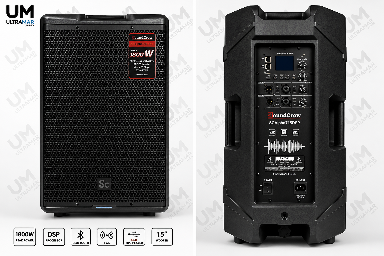 SoundCrow SCAlpha715DSP parlante activo profesional de 15 pulgadas con DSP, amplificación Clase D y potencia de 750W RMS.