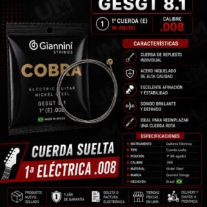 Giannini | GESGT8.1 | Primera Cuerda para Guitarra Eléctrica Calibre .008