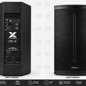 SoundCrow XPRO 115A parlante activo profesional de 15 pulgadas con DSP de 24 bits, gabinete de madera y amplificación Clase D de 750W RMS.