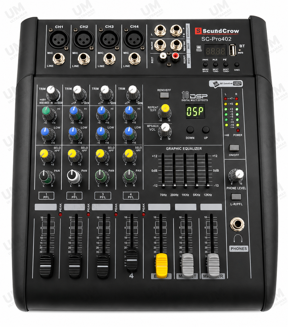 SoundCrow SC-PRO402 Consola Amplificada Profesional de 4 Canales