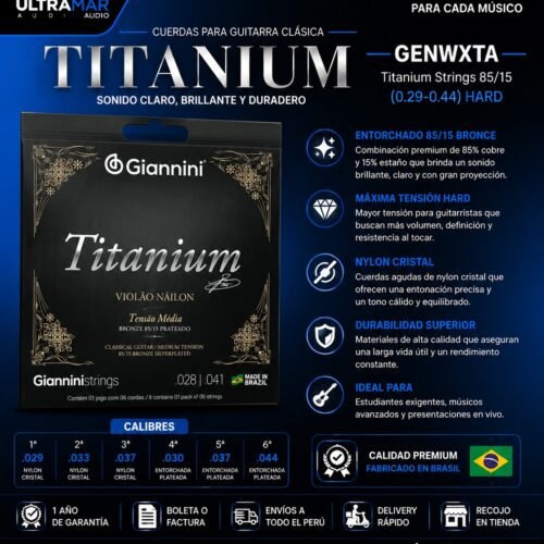 Giannini | GENWXTA | Cuerdas de Nylon Titanium 85/15 Hard para Guitarra Clásica