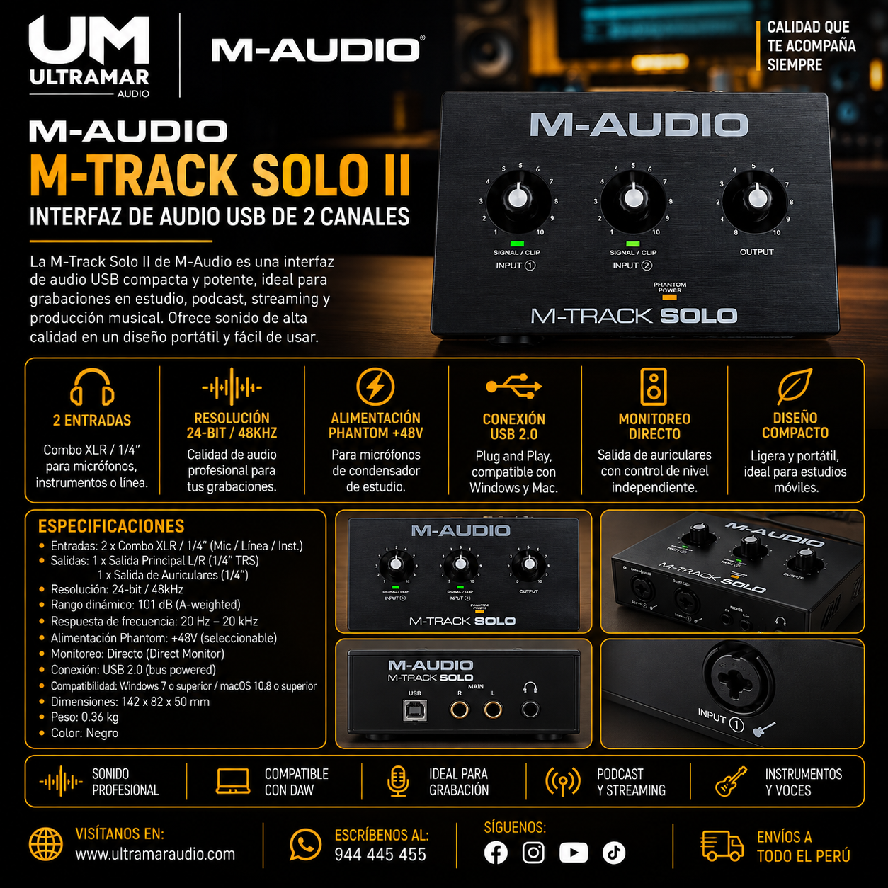 M-Audio M-Track Solo II | Interfaz de Audio USB de 2 Canales - Imagen 5
