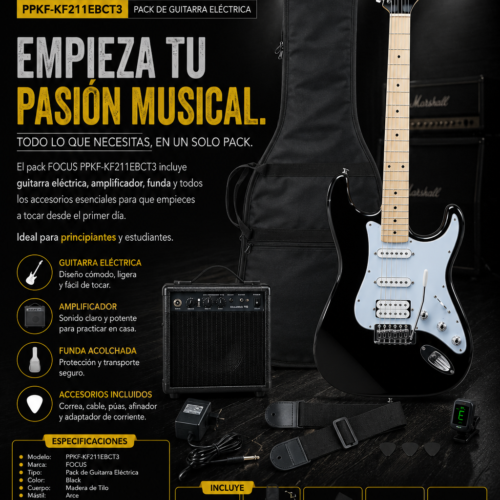 FOCUS PPKF-KF211EBCT3 Pack de Guitarra Eléctrica Black