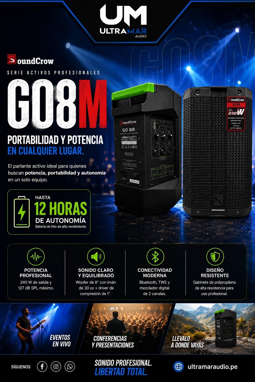 SoundCrow GO8M | Parlante Activo Portátil 8" 240W Bluetooth - Imagen 2