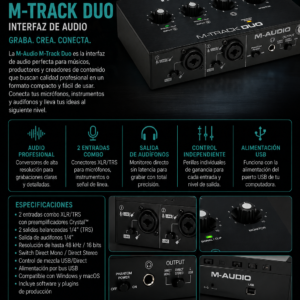 M-Audio M-Track Duo – Interfaz de Audio USB de 2 Canales para Grabación y Monitoreo Estéreo