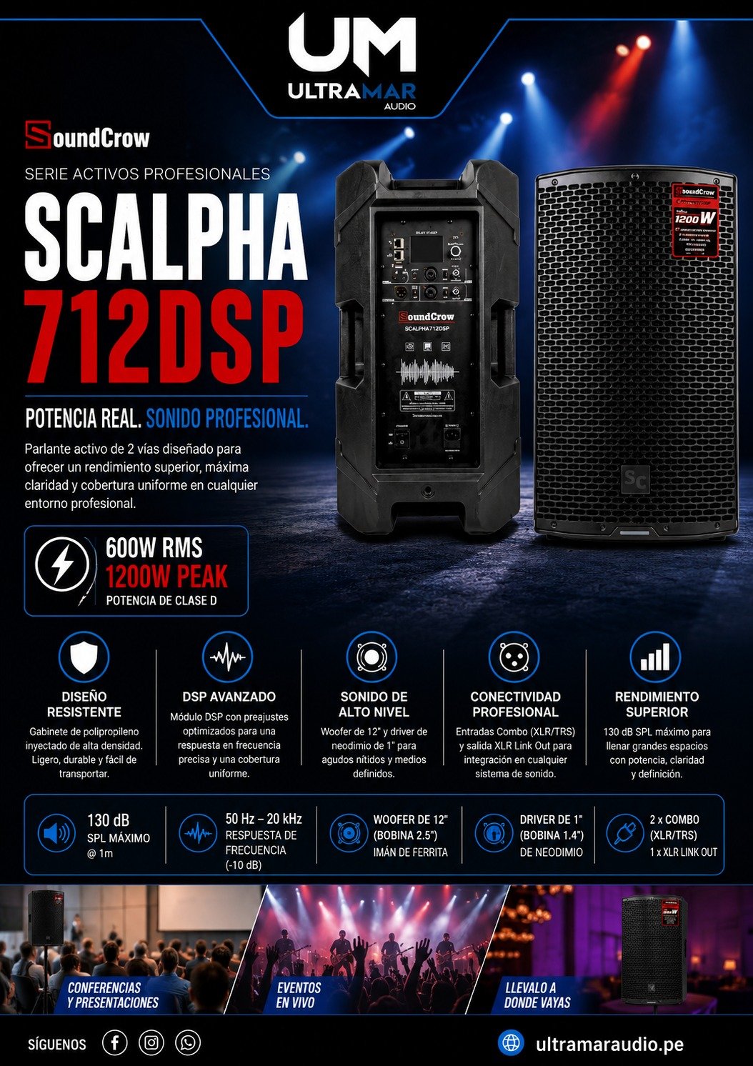 SoundCrow SCAlpha712DSP Parlante Activo Profesional 12" 600W RMS DSP