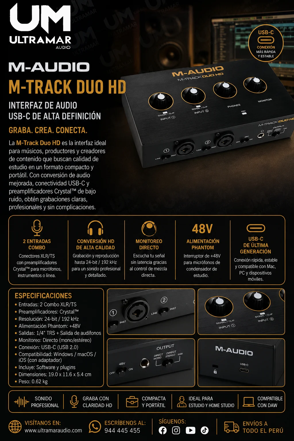 M-Audio M-Track Duo HD | Interfaz de Audio USB-C 2×2 - Imagen 7