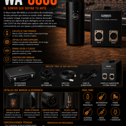 Warm Audio WA-8000 Micrófono de Condensador de Tubo de Diafragma Grande