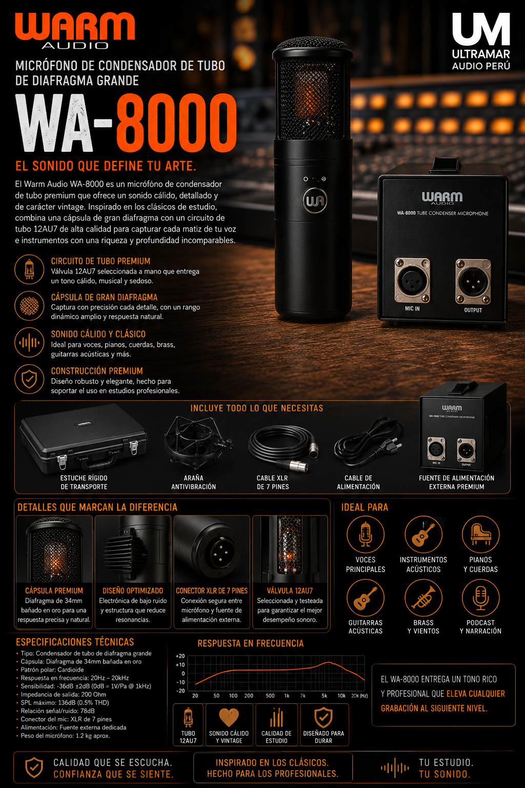 Warm Audio WA-8000 Micrófono de Condensador de Tubo de Diafragma Grande