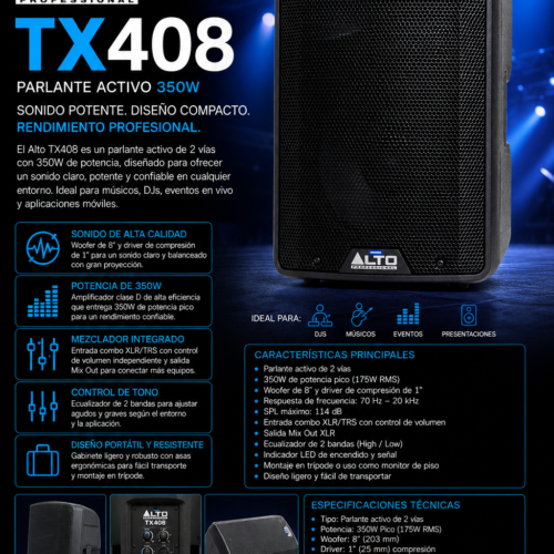 Alto Professional TX408 – Parlante Activo de 350W con Bluetooth