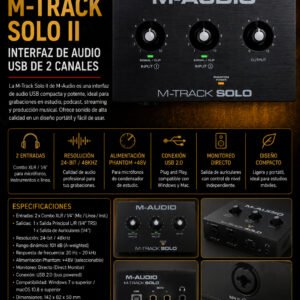 M-Audio M-Track Solo – Interfaz de Audio USB de 2 Canales para Grabación y Monitoreo