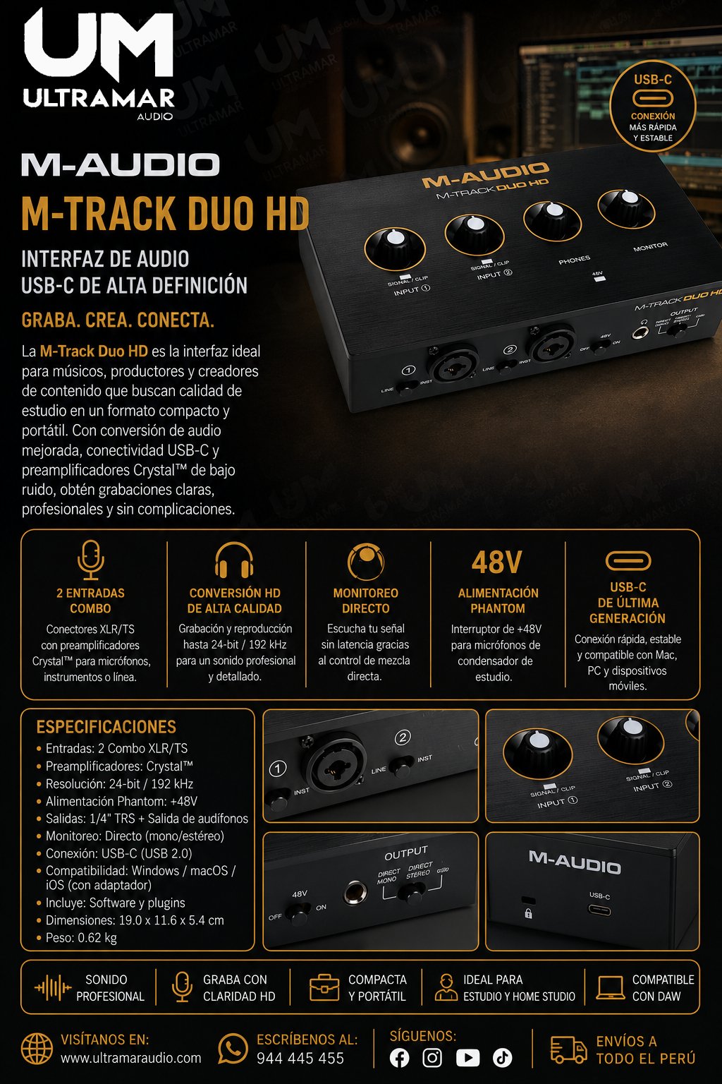 M-Audio M-Track Duo HD – Interfaz de audio USB-C