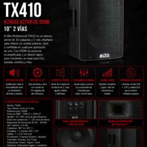 Alto Professional TX410 – Altavoz Activo Profesional de 2 Vías y 350W