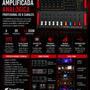 SoundCrow | SC-M6PRO | Consola Amplificada Analógica Profesional de 6 Canales